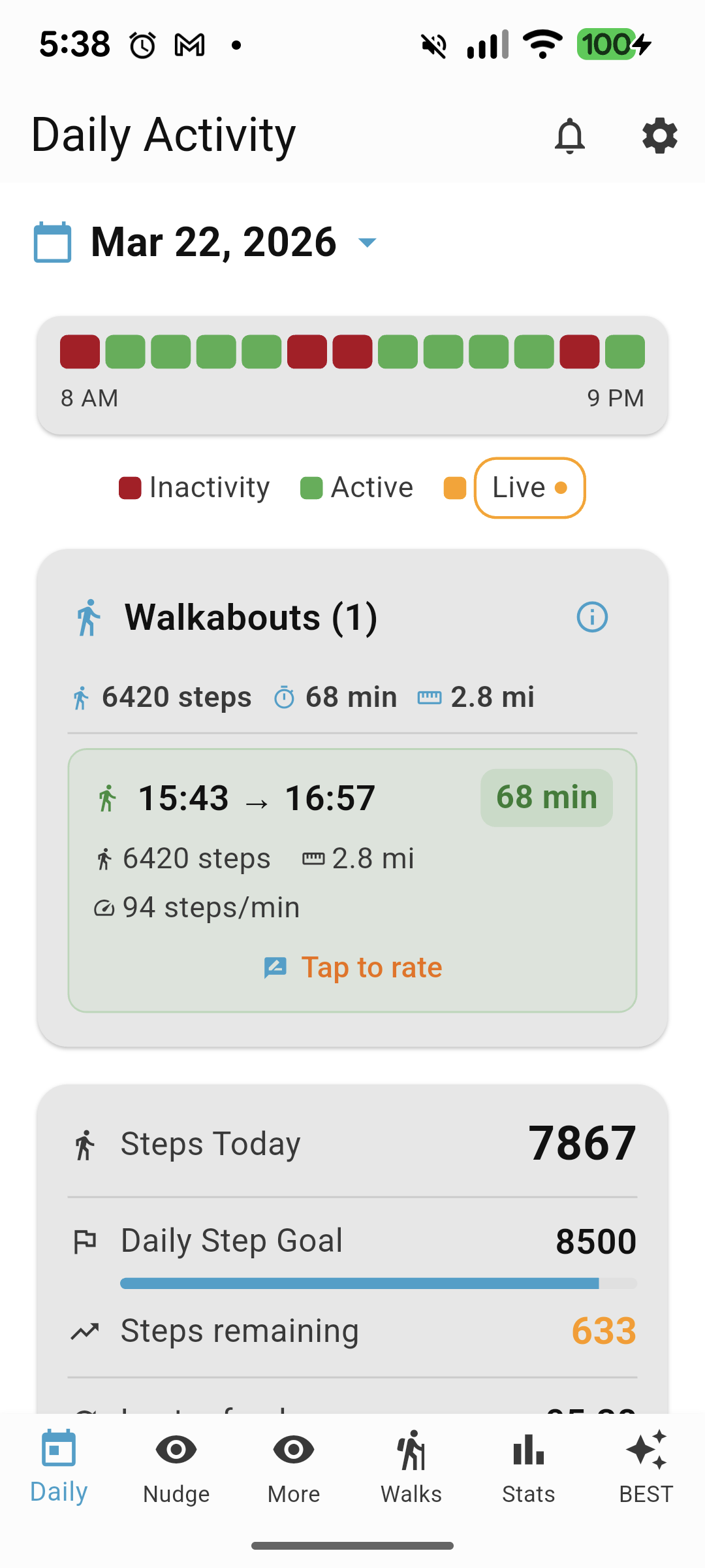Daily Activity screen