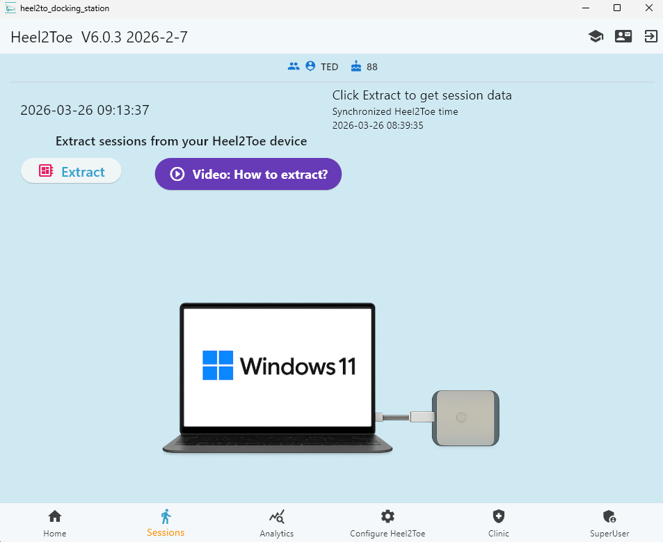 Extraire les séances de l'appareil Heel2Toe