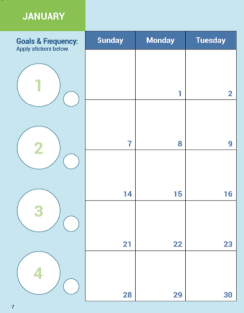 Monthly calendar with goal stickers
